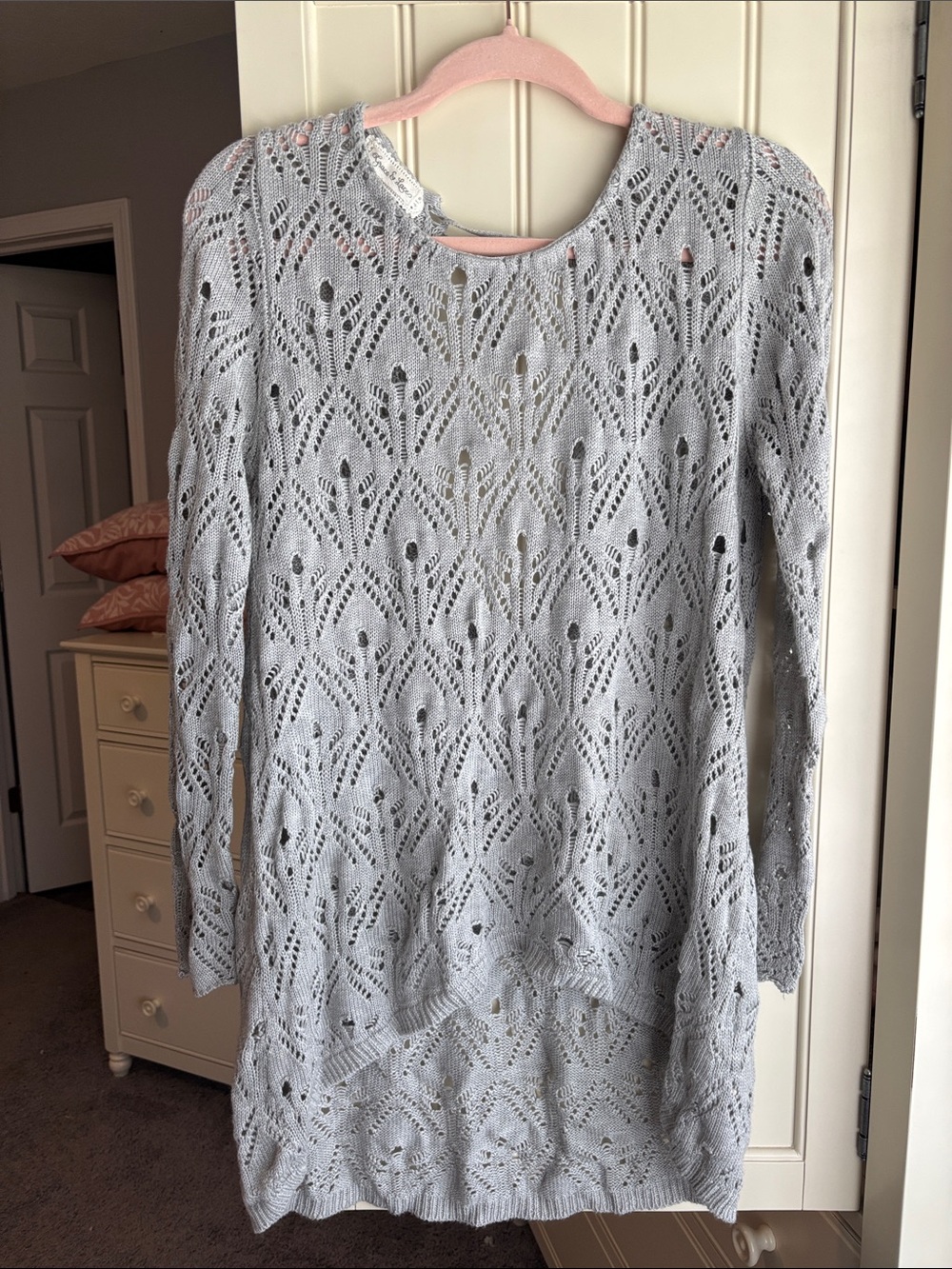 Grace and Lace Pointelle Tie-Back Sweater Size: Extra Small/Small Gray